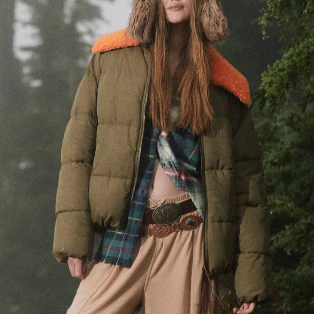 NWOT Urban Outfotters UO Duckie Faux Shearling Collar Puffer Jacket